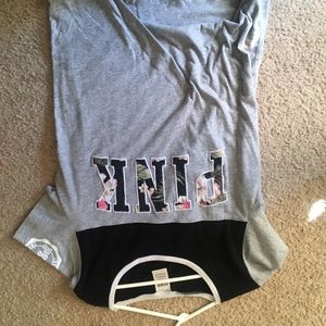PINK grey black and floral T-shirt